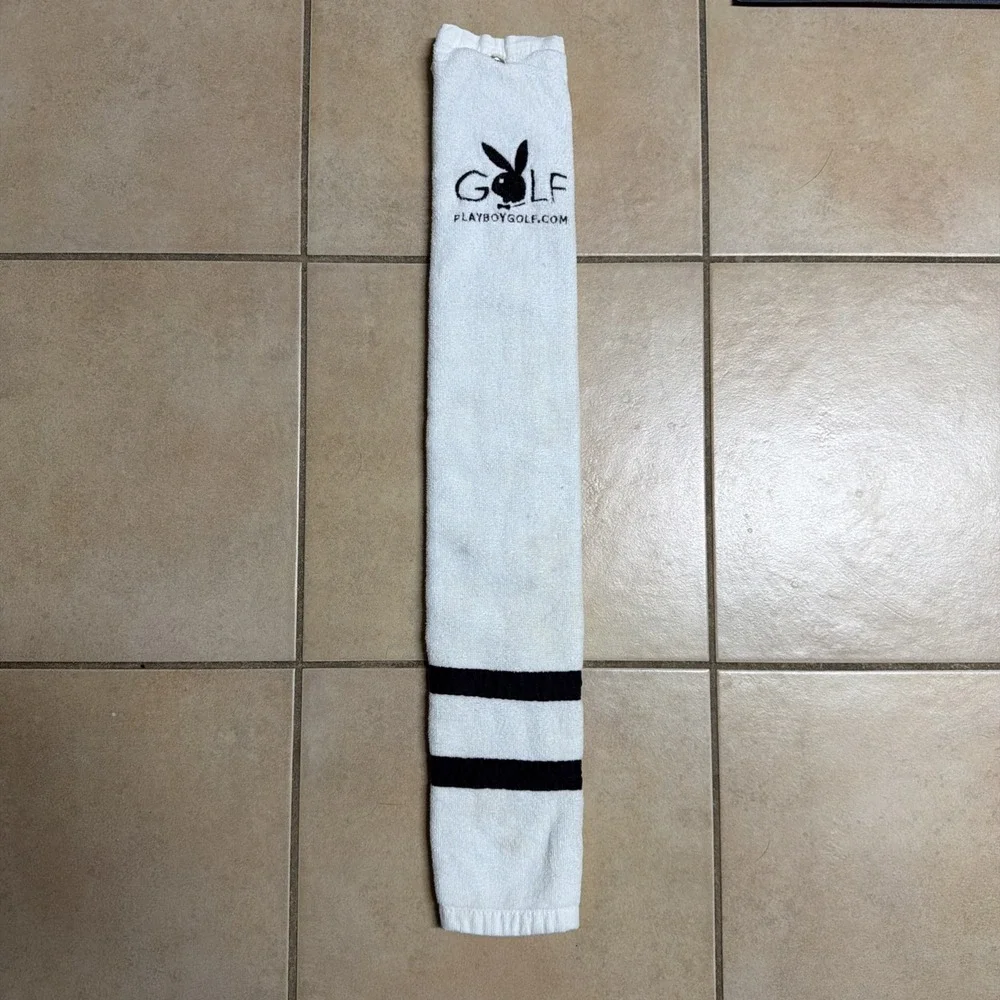 Playboy Golf/BAR Towel With Clip White Black Vintage